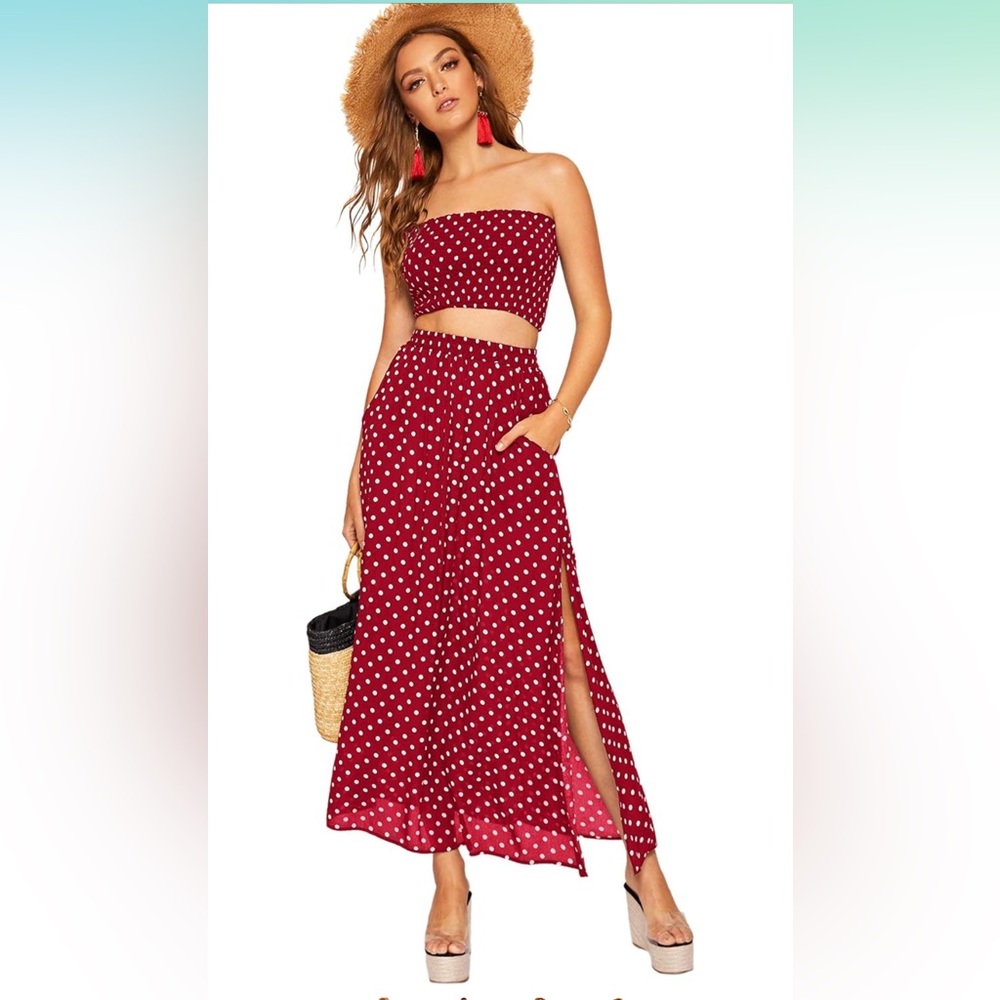 Floerns Women's Printed 2 Piece Outfit Crop Tube Tops and Split Long Skirt Set